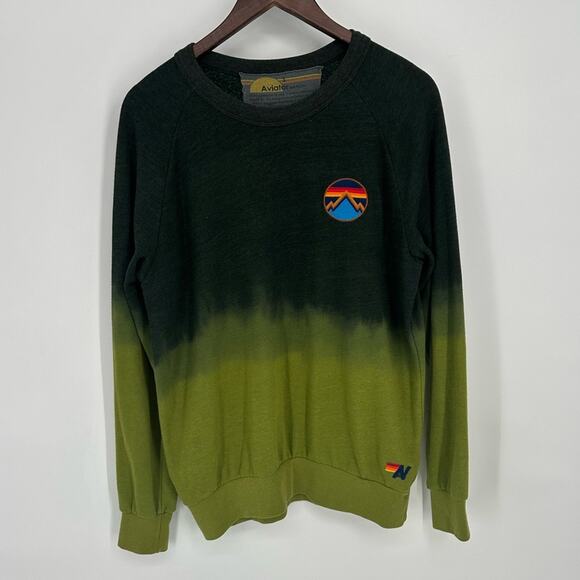 Aviator Nation RARE Dip Dye Ombre Green Embroidered Pullover Sweatshirt Small S